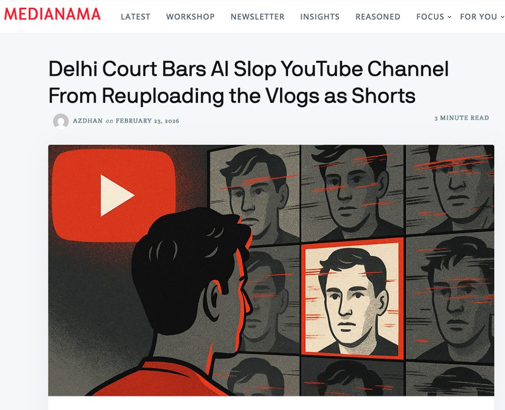 Delhi Court Bars AI Slop YouTube Channel From Reuploading the Vlogs as Shorts news article