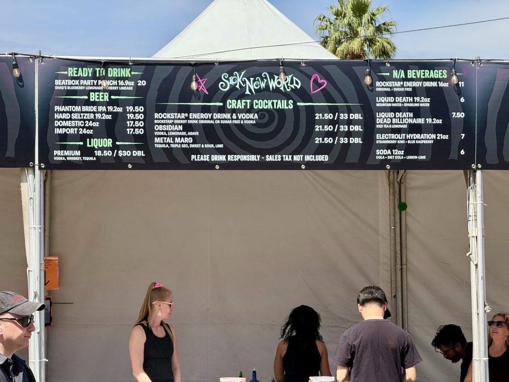 Drink prices at Sick New World 2026